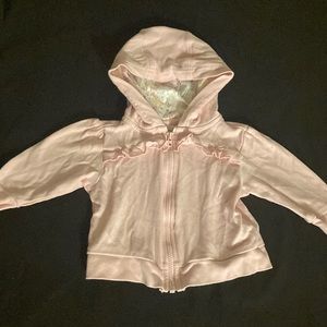 Pink jacket with flowers in hood White pants with flowers set